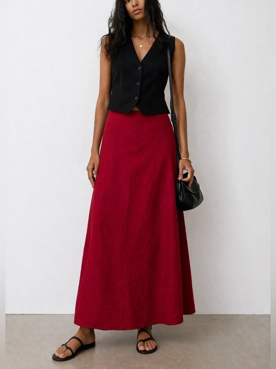 Spiegel Dresses & Skirts - Spiegel Vintage  Red 100% Linen A-Line Skirt